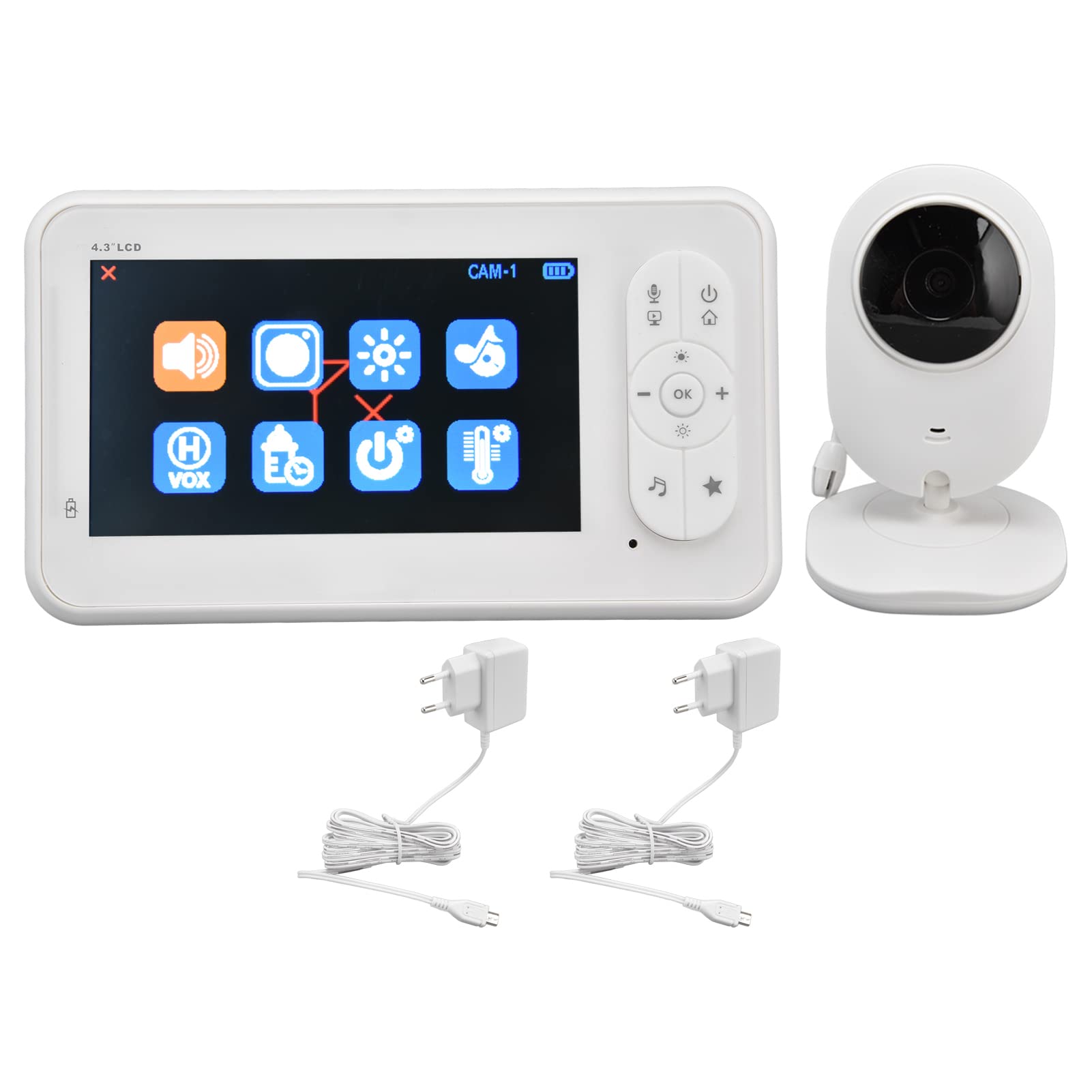 Denash Monitor de bebé con Audio, Largo Alcance, Pantalla Dividida Grande de 4,3 Pulgadas, Monitor de bebé de Visión Nocturna de Conversación Bidireccional de 2 Vías con Cámara para Uso