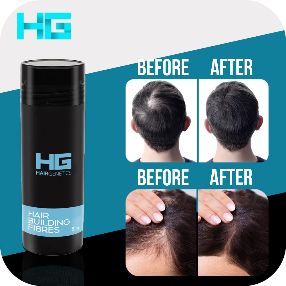 Hair Genetics Hair Fibres for Hair Loss Cover Thin Hair & Bald Spots- Hair Fibre for Thick Hairs- Fibers for Men and Women for Hair Loss (Black 50g) - Image 4