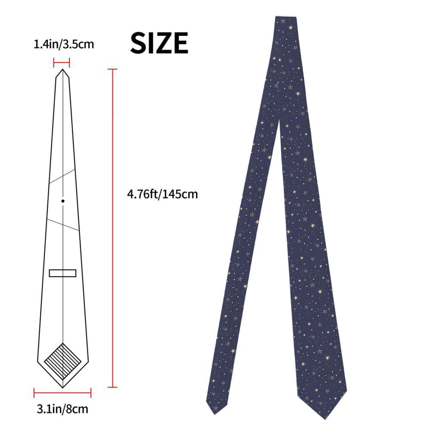 Womgela Navy Blue Gold Stars Men Tie Men's Necktie Casual Gift for Boys Teens Daily Graduation Birthday Party