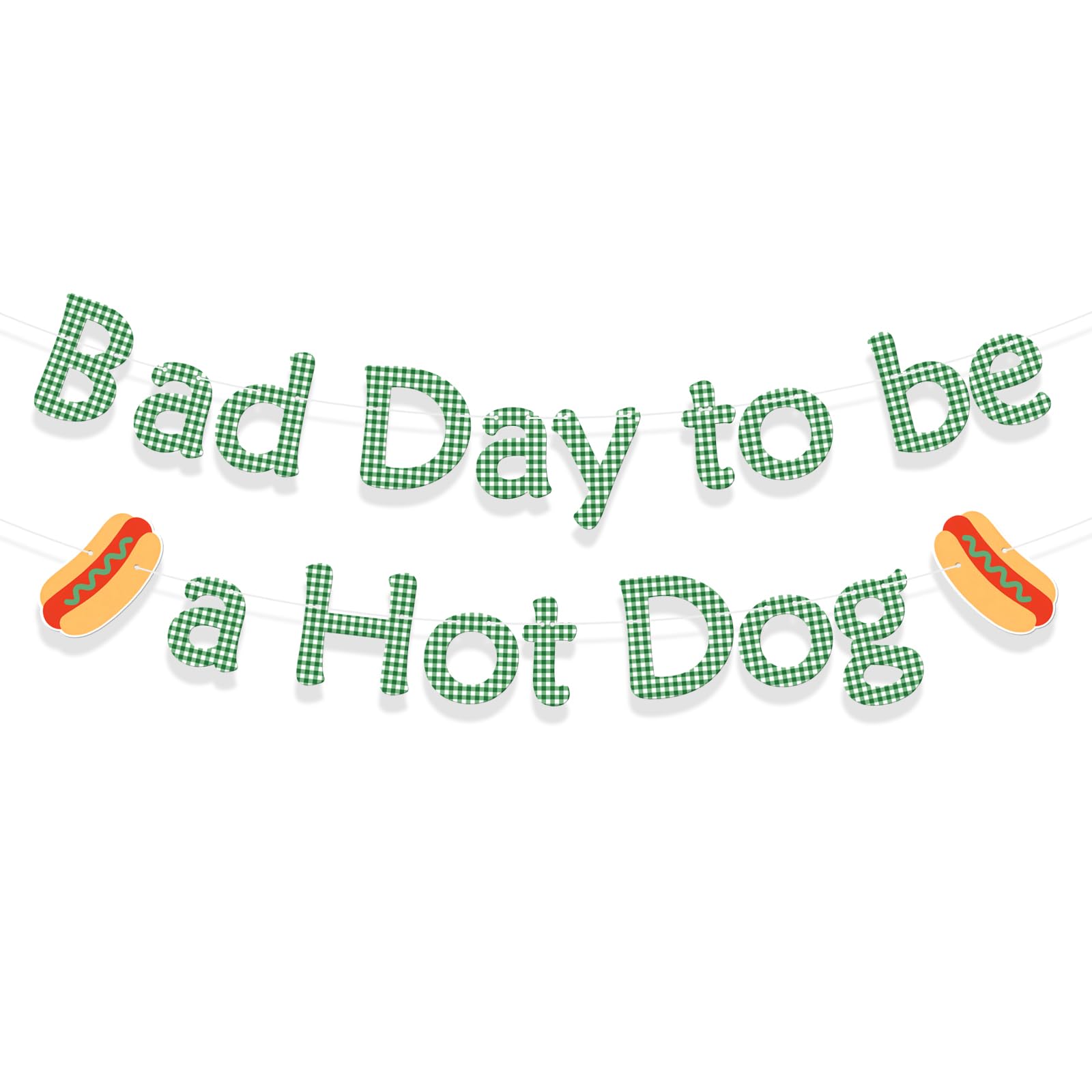 2Pcs Summer Hot Dog Banner Decor, Hot Dog Party Decorations Supplies Cute Birthday Decorations Supplies, Summer Green Gingham Decor for Picnic BBQ Party