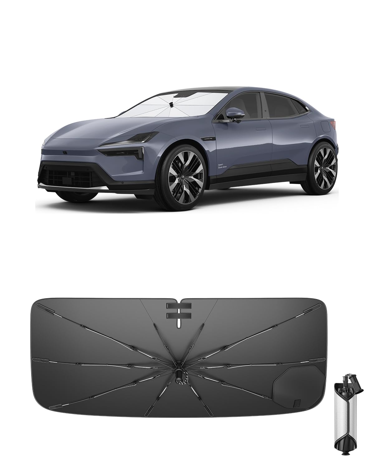 Ruiya 2026 Upgrade Parasol Coche Delantero Compatible con Polestar 3 | Polestar 4 2025 2026 2027, Paraguas Plegable Aislamiento Térmico, Protección UV, Accesorios para Parabrisas