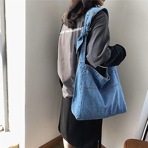 Miniatura 3 de Women Retro Fashion Denim Canvas Tote Bag Large Capacity Shoulder Handbag Crossbody Bag with Wide Strap