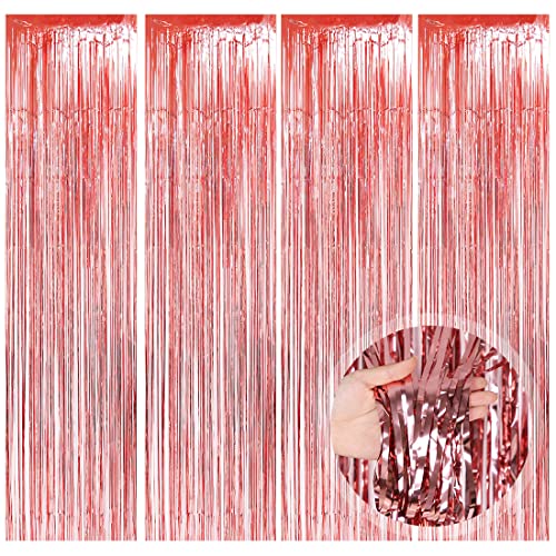 O-Kinee Cortina de Oropel, 4 Pack Oro Rosa Metálica Foil Fringe Cortinas, Cortinas Flecos Fiesta Boda Cumpleaños Navidad Foto de la Cabina Decoración de la Cortina de la Puerta (1m x 2m)