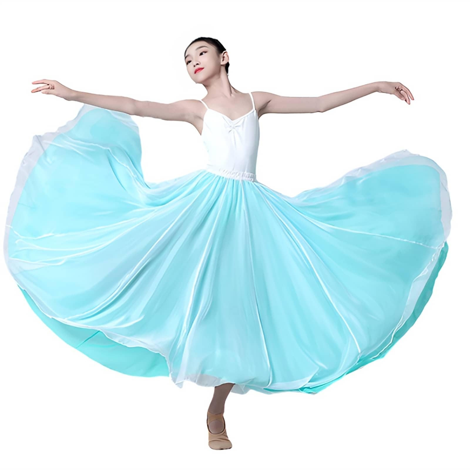 Girls Kid Fairy Lyrical Dance Skirt Two Layers Swing Skirt Ballet Modren Dance Costumes