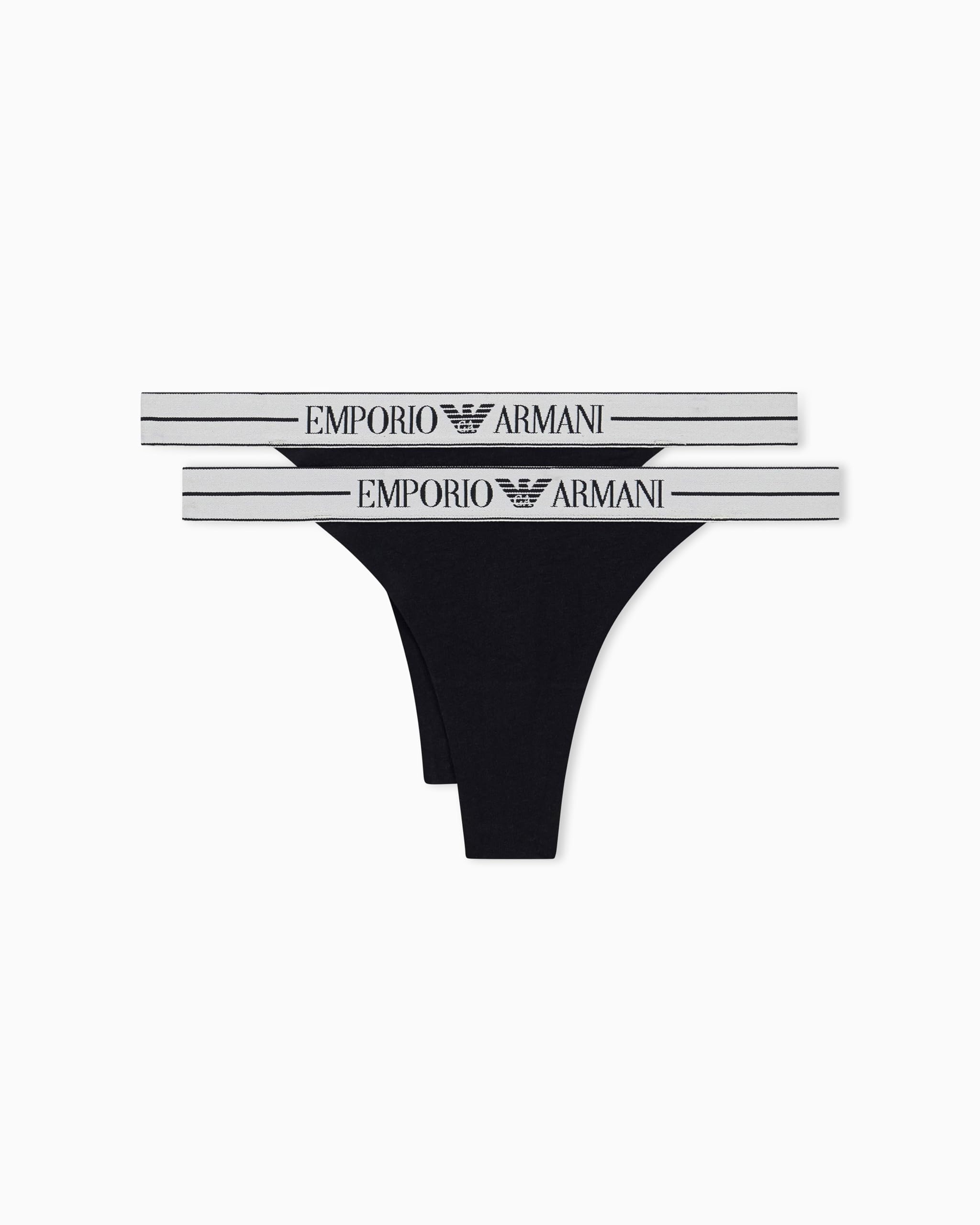 Emporio Armani Damen Schwarz Women's Everyday Cotton 2-Pack T-Thong Panties, Black, L, L