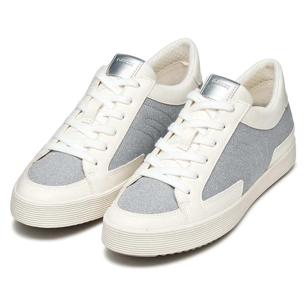 Geox Women's D BLOMIEE B Sneaker, Silver/Optic White, 6 UK