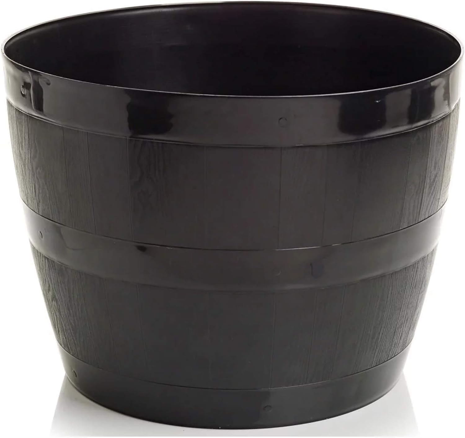WILSONS DIRECT - Large Plastic Plant Pots Flower Pot Planter Round Floral Design Garden Decoration Indoor Outdoor Planters Outdoor With Drainage Holes (34cm Black Barrel)
