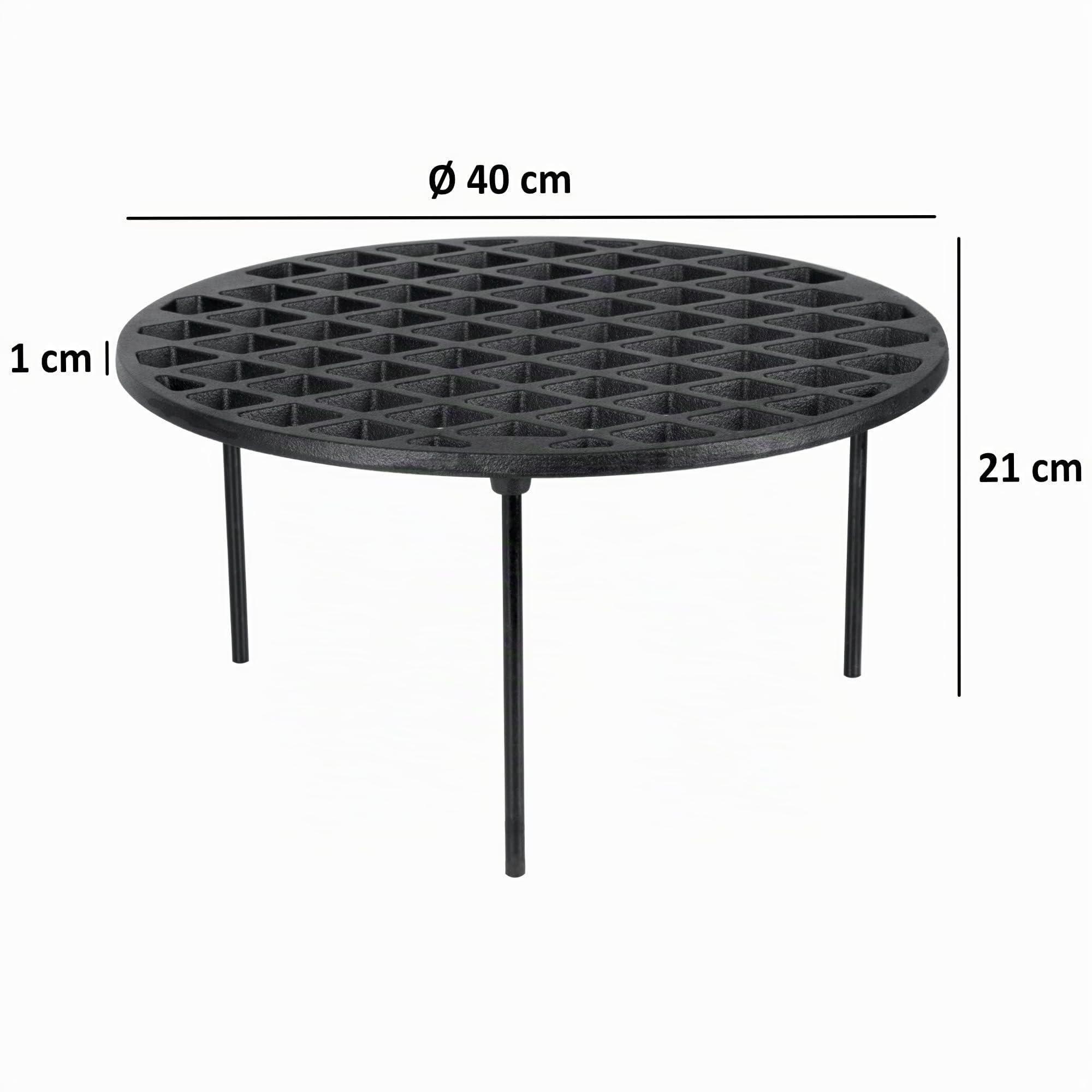 BBQ-Toro Grille de cuisson en fonte Ø 40 cm avec 3 pieds | Rond | Dessous de verre Dutch Oven Accessoires pour barbecue | Trépied, grille de barbecue, grille en fonte, support de casserole