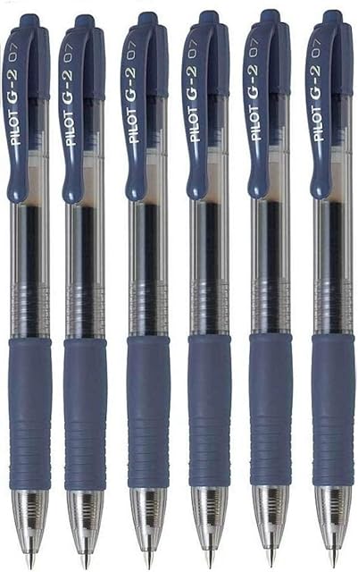Pilot G2 07 Blue Black Fine Retractable Gel Ink Pen Rollerball 0.7mm Nib Tip 0.39mm Line Width Refillable BL-G2-7 (Pack Of 6)