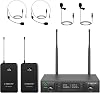 Phenyx Pro Sistema de micrófonos inalámbricos de diadema/solapa UHF de doble escaneo automático PTU-71-2B | 2 transmisores de bolsillo, 2 x 100 frecuencias, habla sin manos, voces en vivo, servicios de adoración, sets de DJ 1