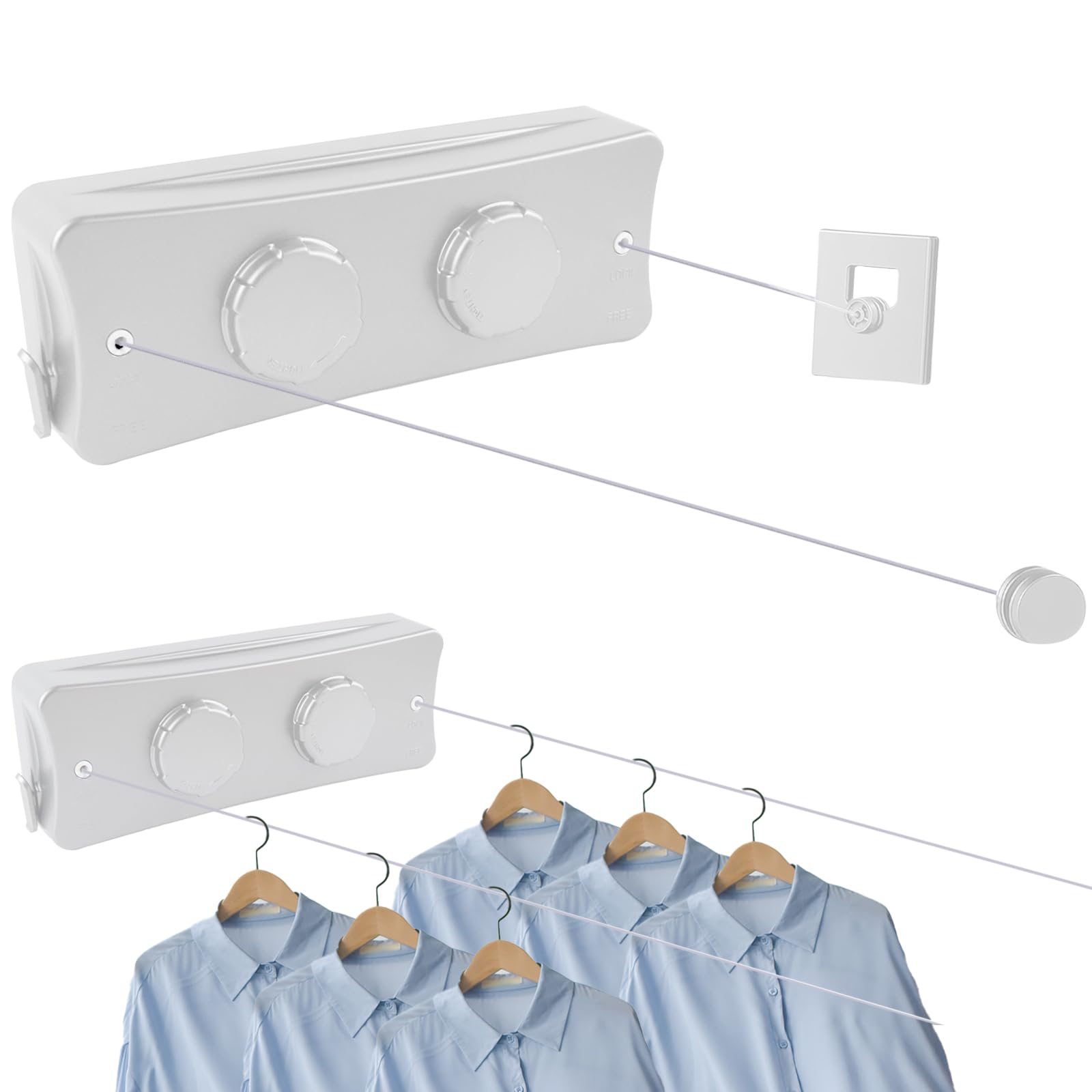 Yallmie Indoor Washing Line, Retracting Indoor Clothes Line 16.7Ft Retractable Clothesline, Laundry Line Indoor Stainless Steel Wall Clothing Line, Clotheslines for Indoors Outdoor (Twin Line White)