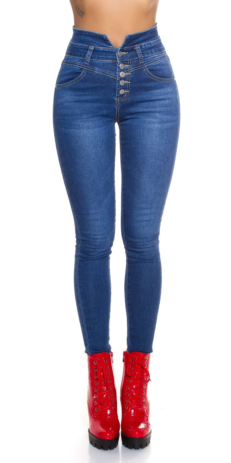 Miss RJ Jeans High Waist Damen Skinny Jeans Jeanshose Corsage Look