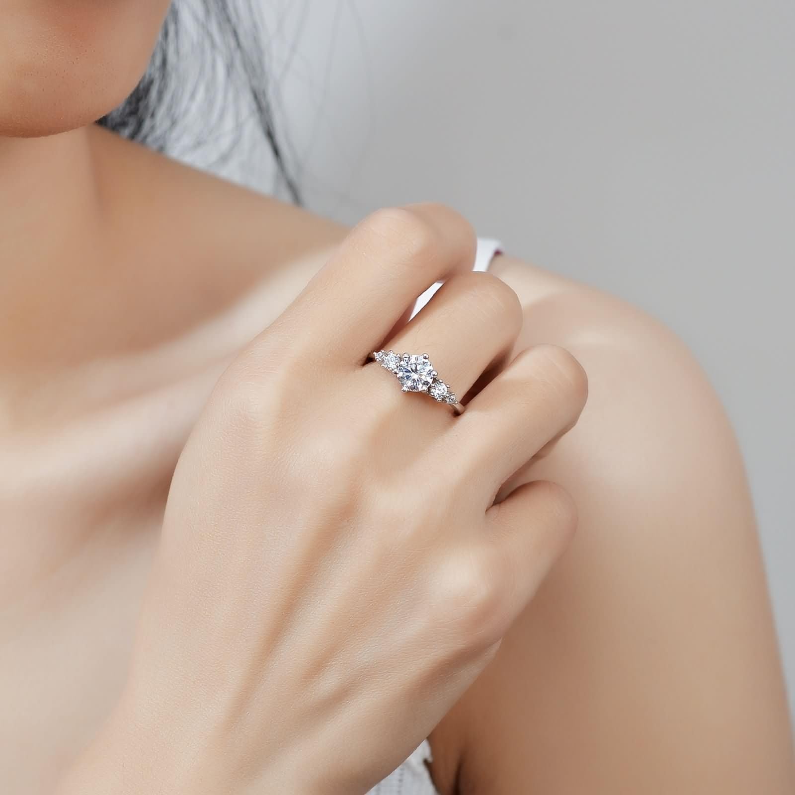 Anillo de oro blanco para mujer, anillos de compromiso, moissanite, 1 ct, anillo de boda solitario, elegante anillo de oro para mujer