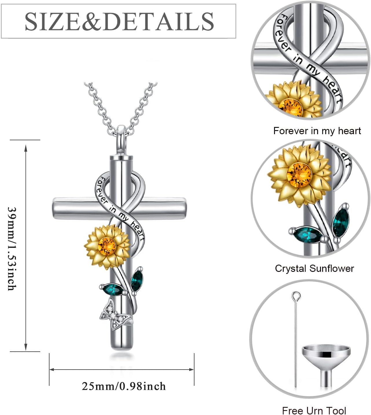 Cross Urn Necklace for Ashes 925 Sterling Silver Cremation Jewelry with Funnel Filler Kit Ashes Necklace for Human Women Girl Pets - Image 2
