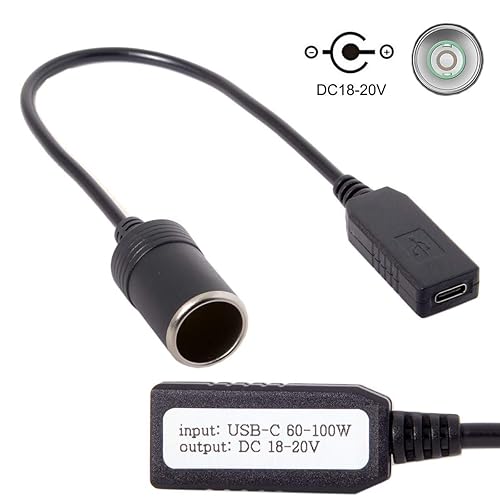 Miniatura 8 de CY USB C a DC 20V Adaptador USB C a encendedor de cigarrillos Receptáculo de coche 65W Cable cargador