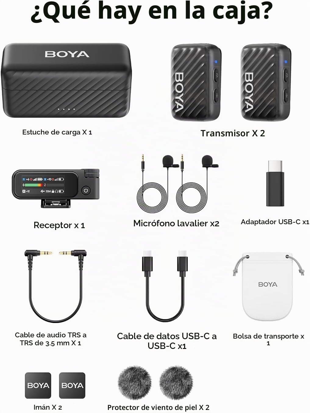 BOYA BOYAMIC 2 Micrófono Lavalier Inalámbrico para iPhone/Android/PC, Micrófono USB-C Mini Teléfono Móvil con Reducción de Ruido AI, 300M, 48KHz/32Bit, Micrófono de Solapa para Grabación de Video