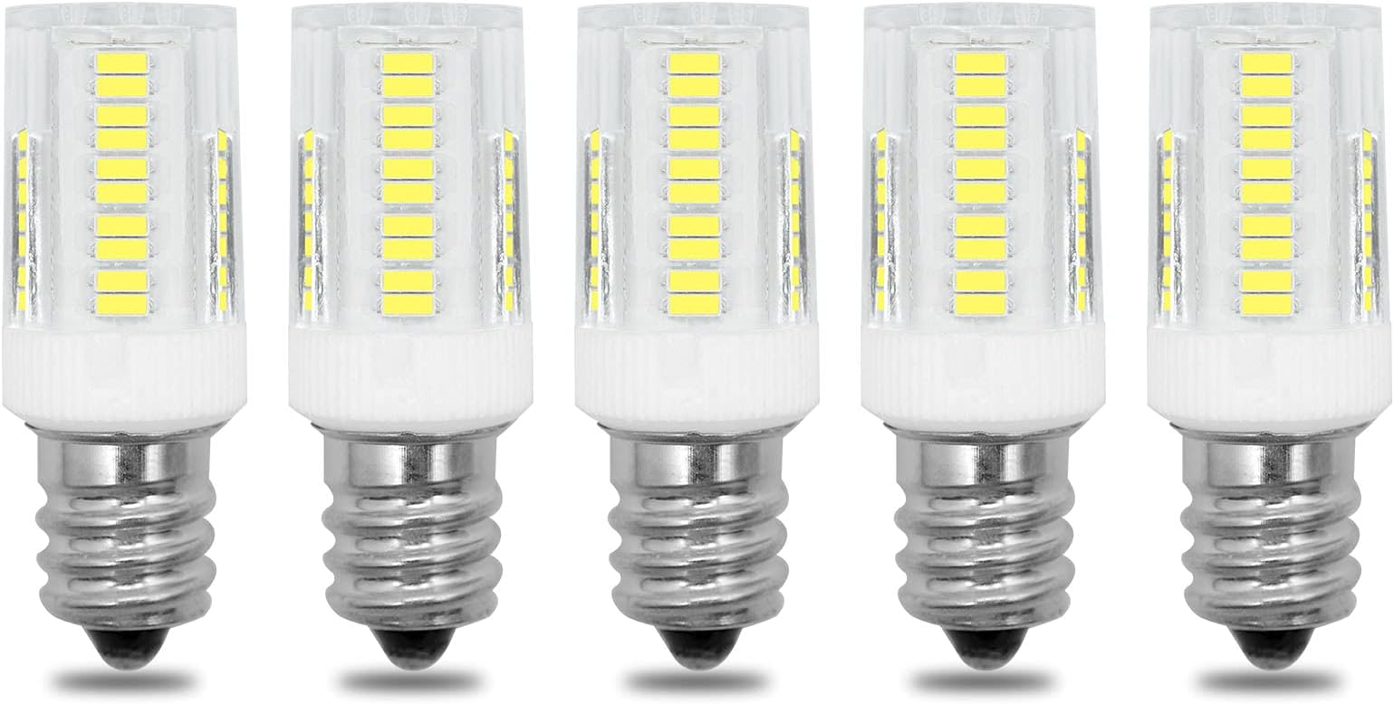 E12 LED Light Bulb Dimmable 2.5 Watt Daylight White 6000K 25W Equivalent 200Lumen T5 Edison Candelabra Base AC110V-130V for Home Lighting Chandelier Ceiling Fan Pack of 5