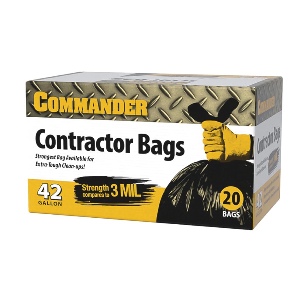 Commander 42 Gallon Contractor Bags (20 Pack) 3 MIL (equiv.) /w Flap Ties - 32" x 46"