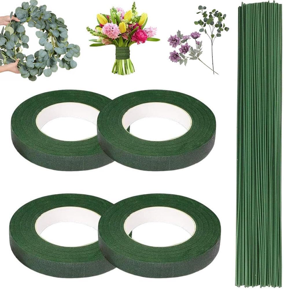 4 Roll Floral Tapes and 40 Pcs Floral Stem Wire Floral Arrangement Kit,Waterproof Flower Tools for Wrap Bouquet,Floral Tape for Bouquet Stem Wrapping Floral Crafts Wedding Bridal Bouquets