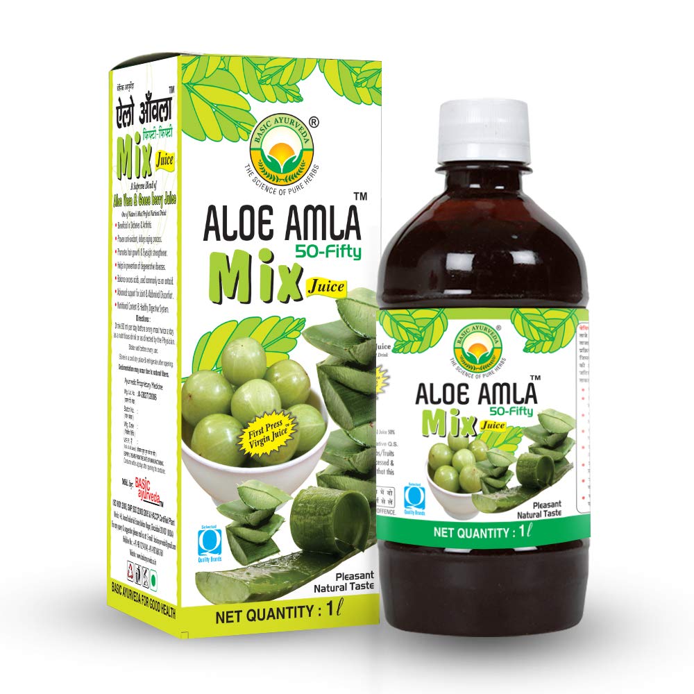 Basic Ayurveda Organic Aloe Amla 50-Fifty Mix Juice 1000ml | Natural Immunity Booster & Detoxifier | No Added Sugar | Supports Weight Management, Digestion & Skin Health | Ayurvedic Herbal Wellness Juice