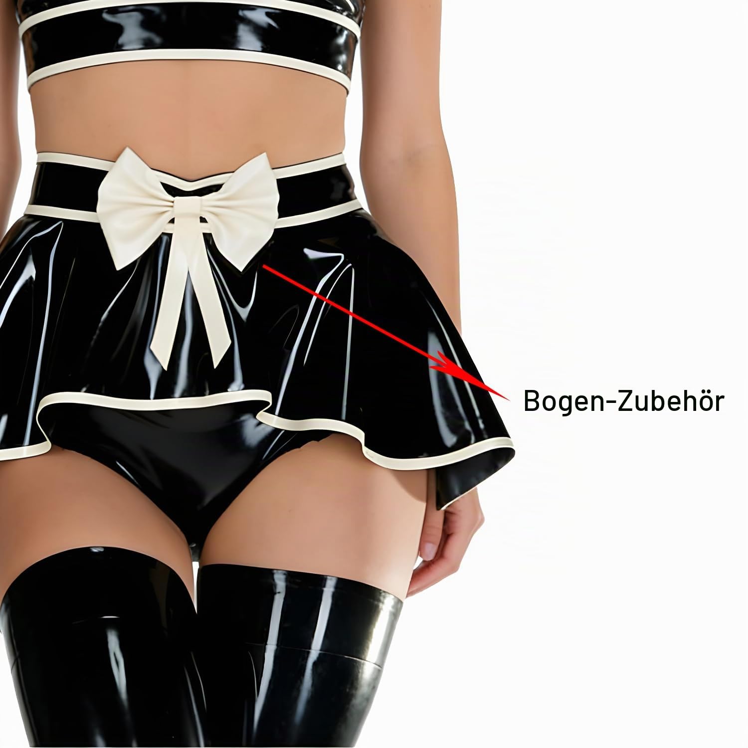 Latex-Rock mit Weißem Schmetterlingsknoten,Latex Mini-Rock mit Unregelmäßiger Form,Geeignet für Gummi-Party-Kleidung