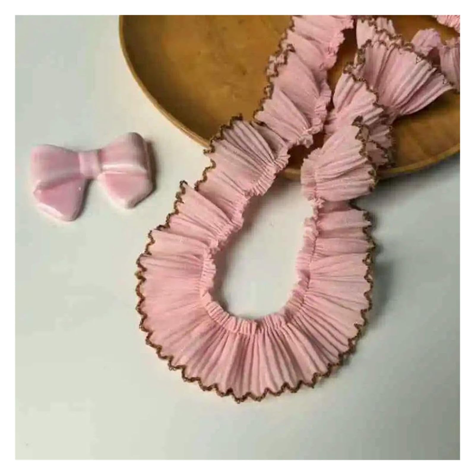 Spitzenborte zum Nähen, gerüschter plissierter Spitzenborte, 10 Meter/Los 3 cm, Chiffon-Plissee-Rüschenborte, 10 Meter/Los, 3 cm, Chiffon-Plissee-Rüschenborte (Weiß / Rot)