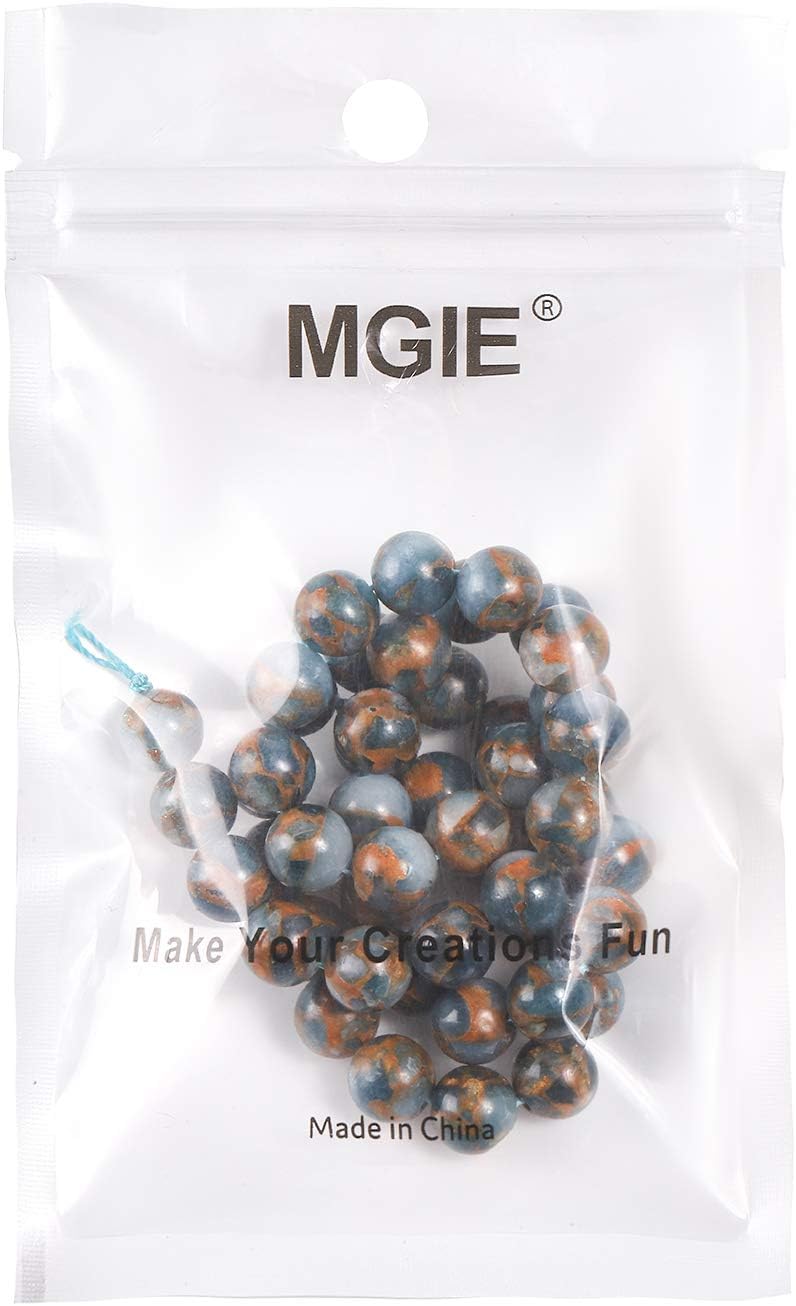 MGIE Natural Loose Round Smooth Semi-Precious Healing Light Blue Mosaic Quartz Stone Gemstone Beads for DIY Jewelry Making Full Strand 8mm 15.5" (Approx 45pcs) Light Blue Mosaic Quartz 8mm