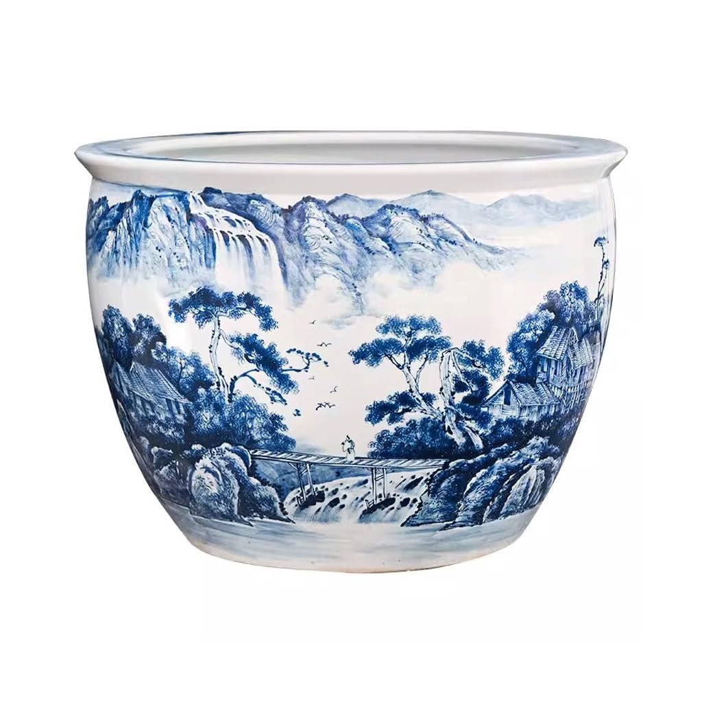 Pecera Tanque de Peces Dorados de cerámica Pintado a Mano, espléndidas montañas y ríos, Tanque de Agua for Peces, Tortuga Grande, Tanque Grande for Peces Acuario (Size : M)