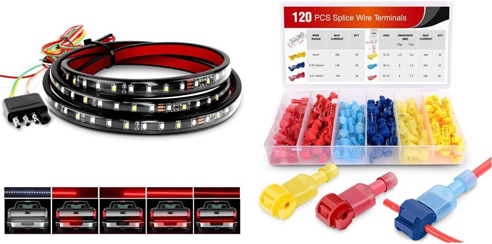Nilight 60" Truck Tailgate Light Bar 108 LED Single Row Tailgate Light Strip & 50004R 120 Pcs/60 Pairs Quick Splice Wire Terminals T-Tap Self-Stripping