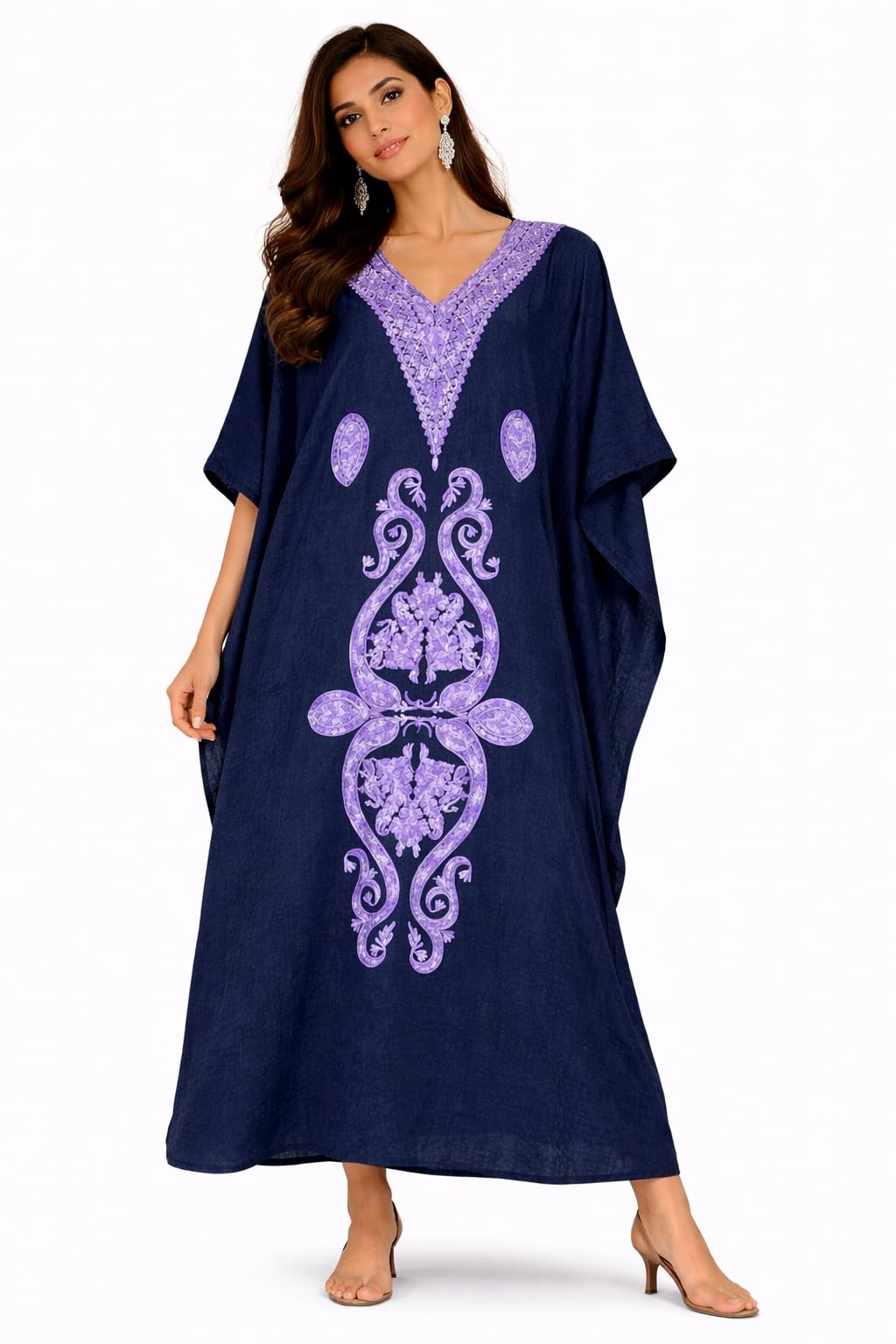 Kashmiri Embroidered Cotton Crush Long Kaftan-image-20