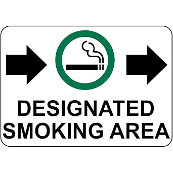 Designated Smoking Area W Right Arrow Aluminum Metal Sign 10 in x 7 in
