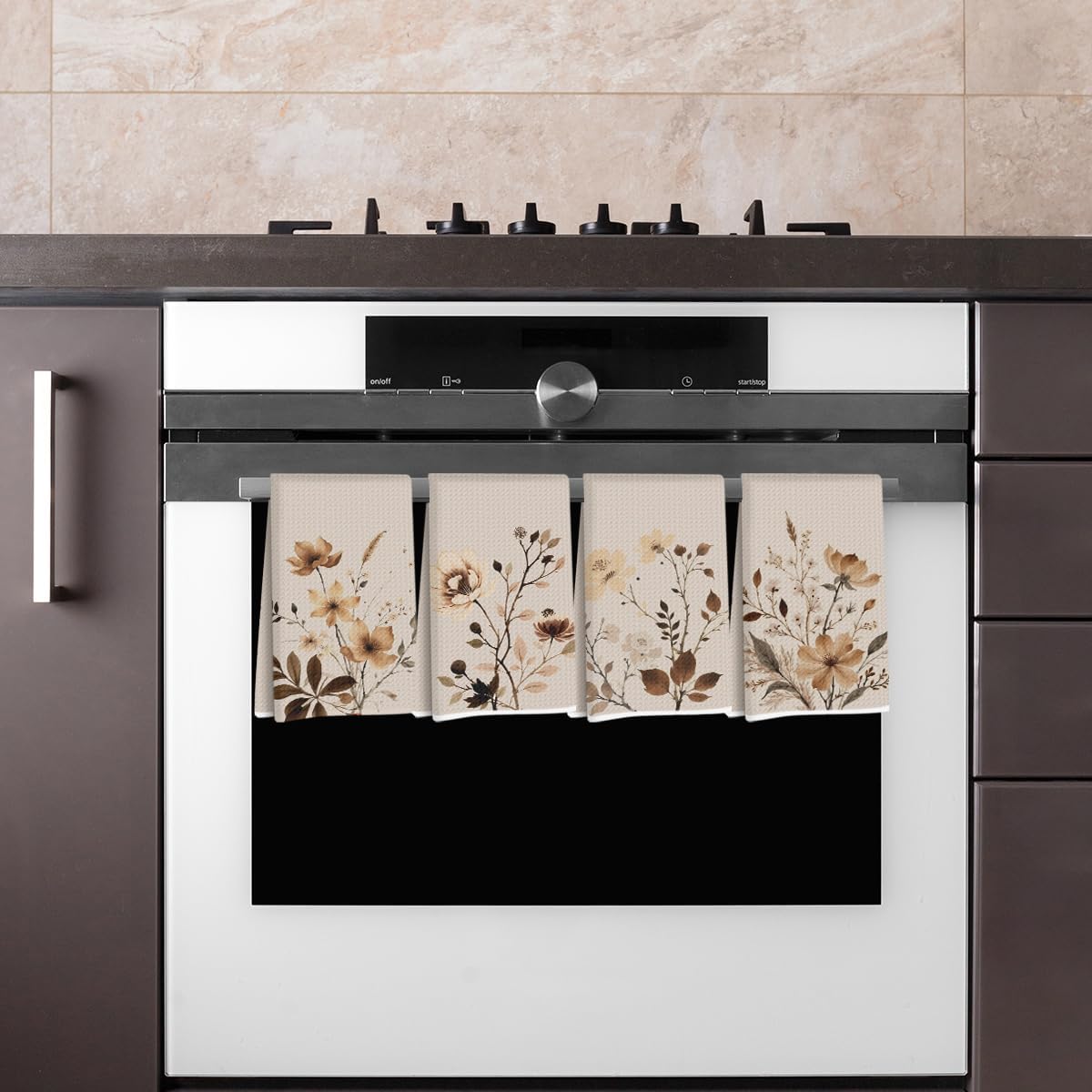 4 Pcs Artistic Flower Kitchen Towels, Vintage Decorative Absorbent Microfiber Dish Cloth Tea Towel, Aesthetic Waffle Soft Hand Towels for Farmhouse Home Bathroom Kitchen Decor, Housewarming Gifts - Image 4