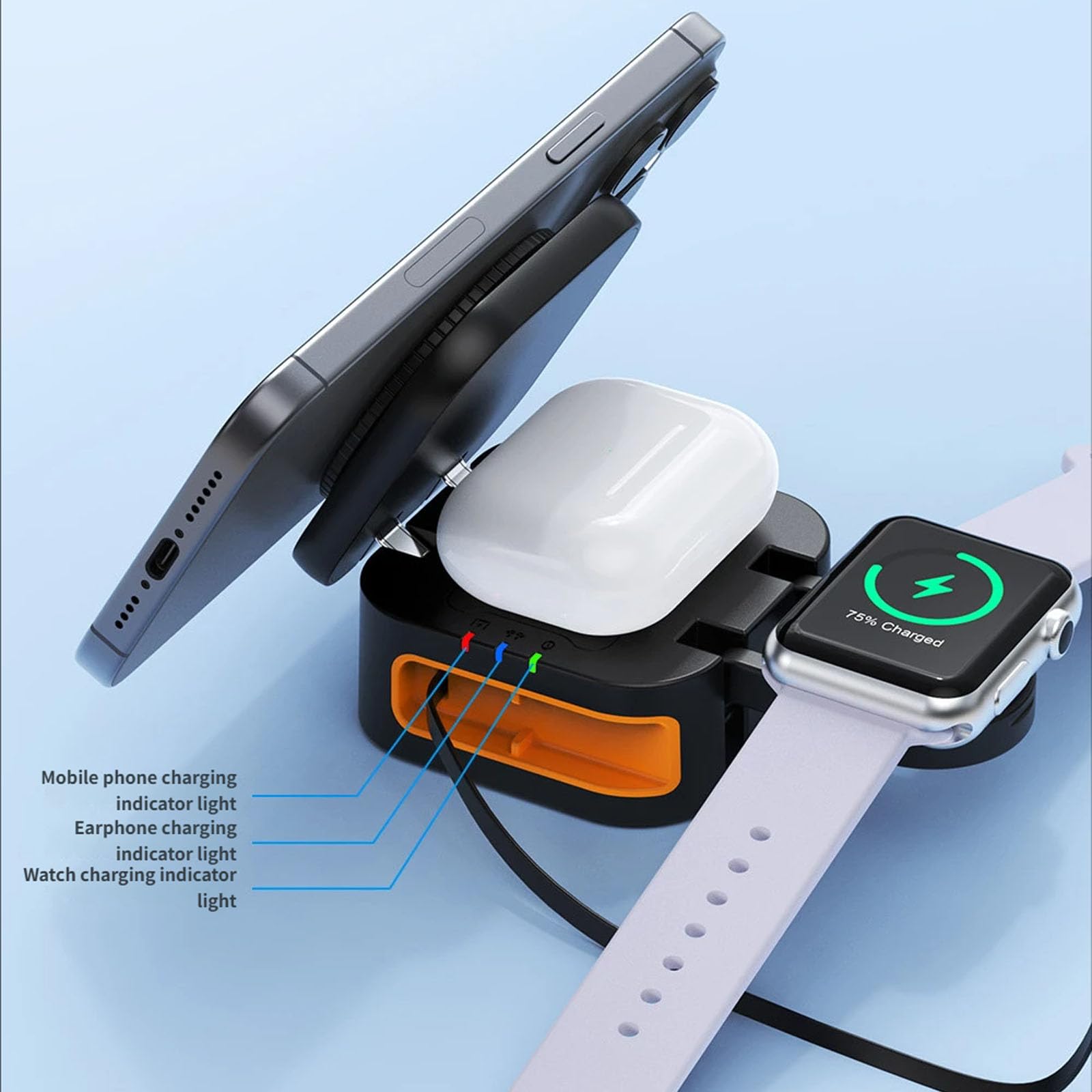 Chargeurs de Smartphone sans Fil magnétiques compacts Chargeurs Rapides 15 W avec câble rétractable pour Montre de téléphone et écouteurs Appareil sans Fil Rapide