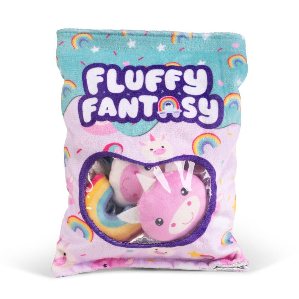 Keycraft Fluffy Fantasy Squishy - Tęcze i jednorożce Pluszowe przekąski | Sensorialna pluszowa poduszka | Miękka torba | Kreatywna zabawka Prezent dla dzieci i młodzieży