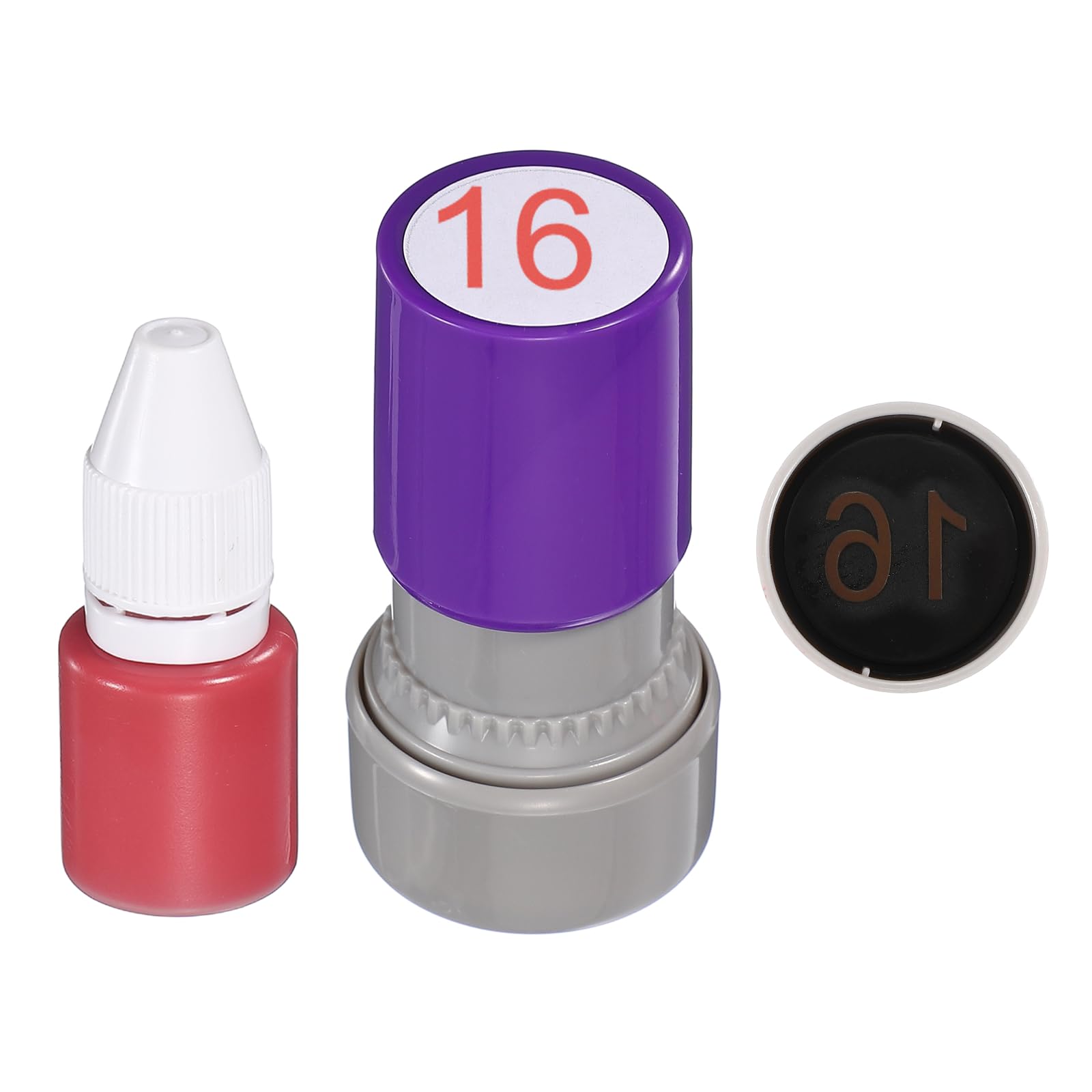 PATIKIL Self Inking Number Stamps, 20mm Numeral 16 Digital Stamps with Refill Red Ink for Notebook Scrapbooking DIY Craft Price Marking Math Learning Office Use, Purple Shell