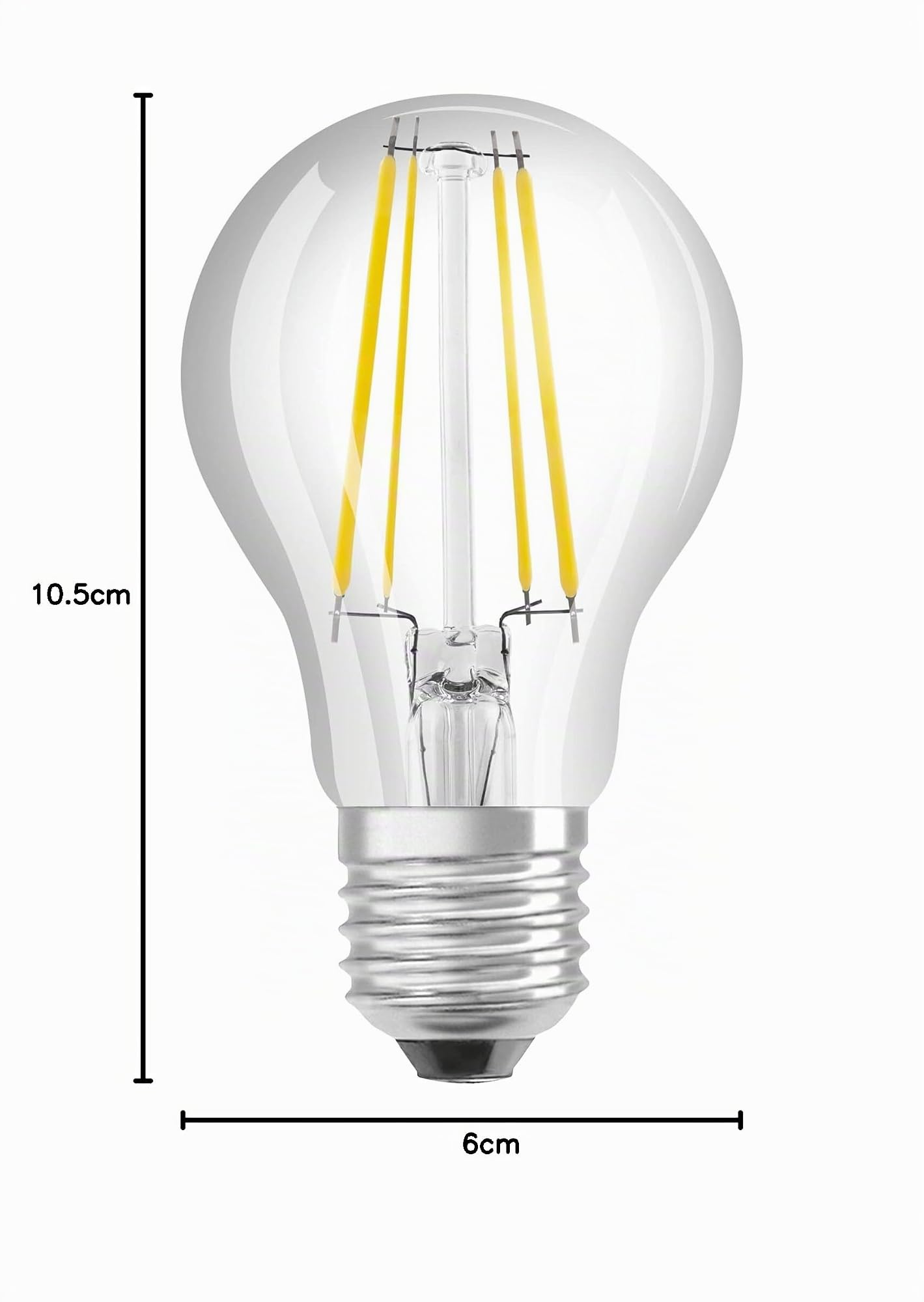 LEDVANCE Lampada a risparmio energetico a LED, lampadina a filamento di vetro, E27, bianco caldo (3000K), 4 watt, sostituisce lampadina da 60W, altamente efficiente, confezione da 6
