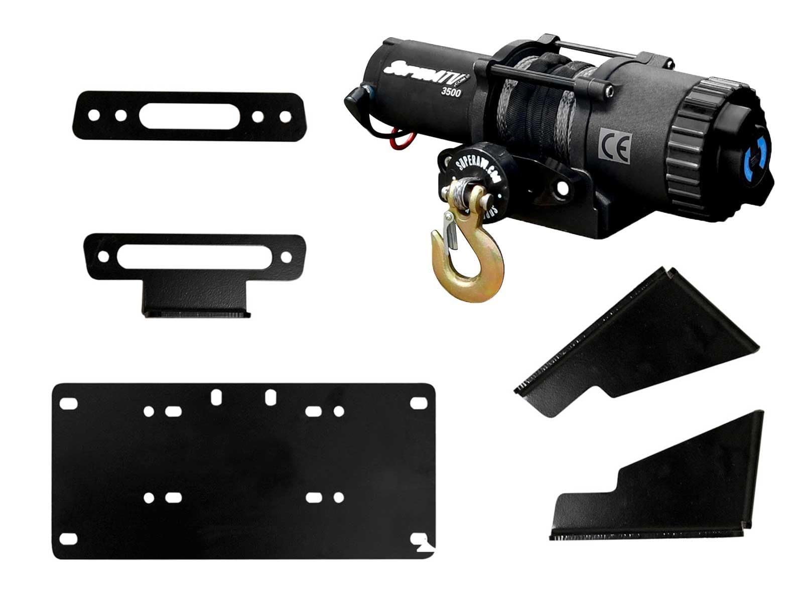 SuperATV Winch Mounting Plate for Kawasaki Mule Pro DX/DXT/FX/FXT/FXR/FXT Ranch Edition (See Fitment) | Compatible with Many OEM and Aftermarket Winches | CNC Brake Press Steel Construction