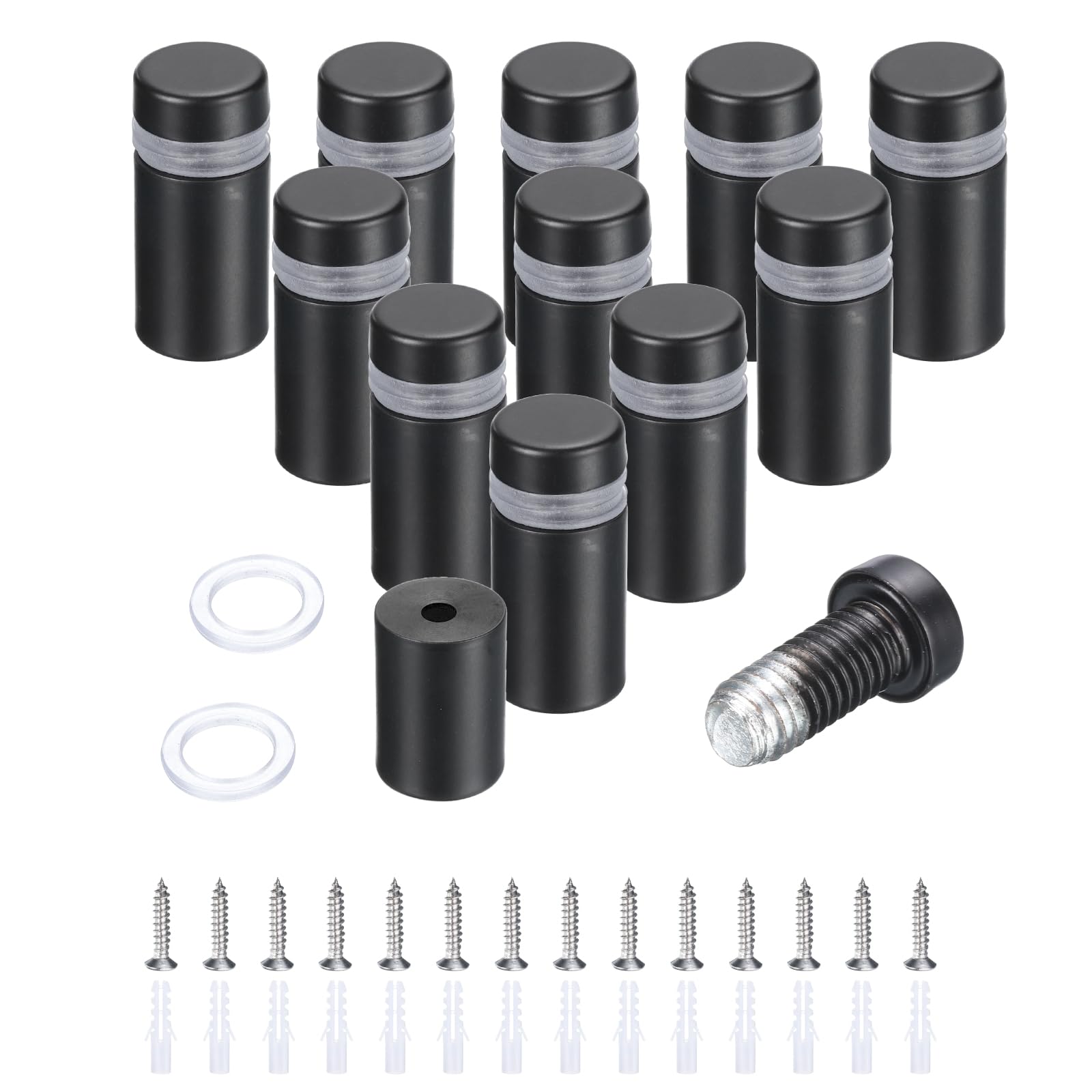 uxcell 12 viti di fissaggio da 1/2 "x 4/5" in acciaio inox per montaggio a parete con 14 viti per appendere cartelli in vetro acrilico, pannelli pubblicitari, colore nero