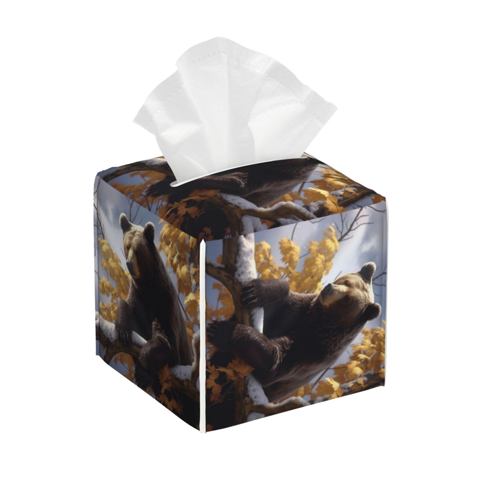 Bear on the Branch Tissue Box Cover Square Cube Boxes