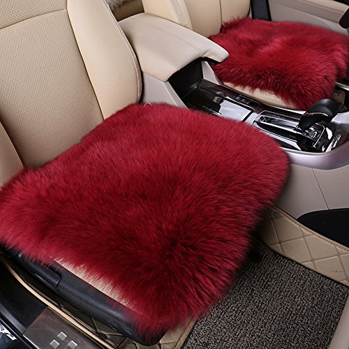 U&M Wool Car Interior Seat Cover, Fluffy Faux Sheepskin Seat Cushion Pad Winter Mat Universal Fit for Comfort in Auto, Plane, Office, or Home(18 Inch X 18 Inch) (1 pc Seat Cover)