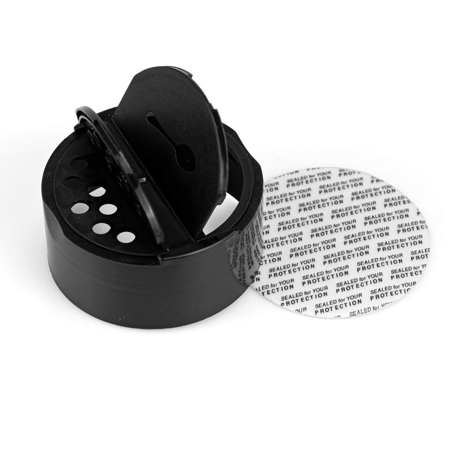 Foraineam Lot de 16 pots à épices en plastique avec bouchon noir pour verser ou tamiser, parfait pour ranger les épices, les poudres et les herbes