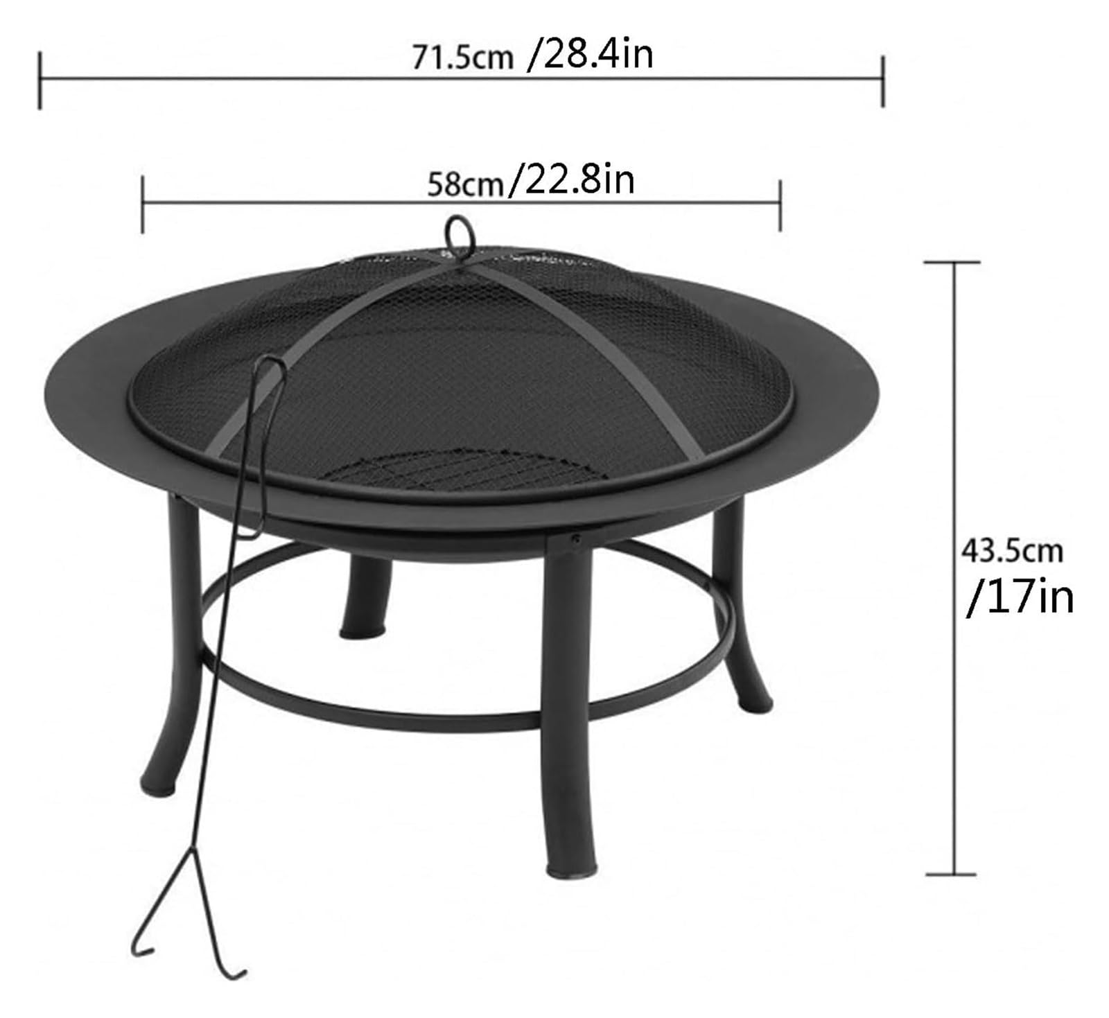 Foyer sans fumée pour brûler en plein air, tonneau de combustion avec vasque, couvercle en maille, filet inférieur et râteau pour l'élimination des déchets et chauffage d'hiver