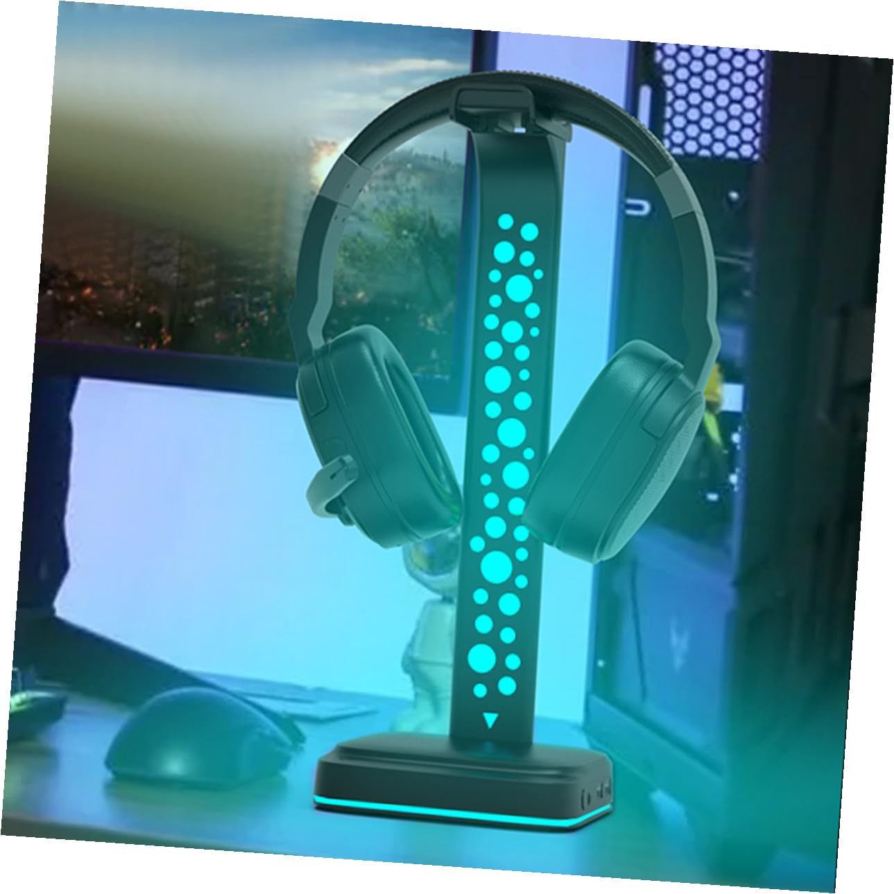 Veemoon Soporte para Auriculares RGB USB Hub de Abs Negro para Escritorio Gaming Pc, Diseño Duradero y Funcional Iluminación LED