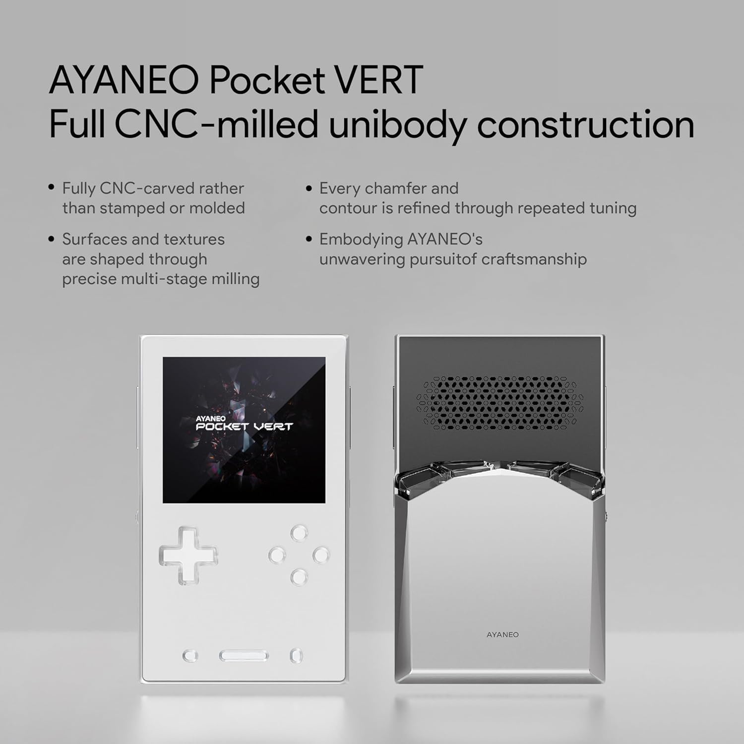 AYANEO Pocket VERT Console di gioco portatile (nero, 12 GB di RAM+256 GB SSD) | Snapdragon 8+ Gen 1, 3.5 pollici 1440x1600 LCD, CNC Corpo in metallo, 6000mAh batteria, Android 14