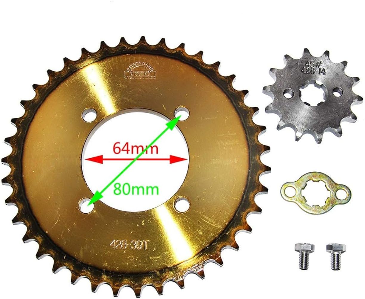 Piñón delantero trasero 428 39/14 dientes 64 mm agujero interior compatible con BAJA 90cc