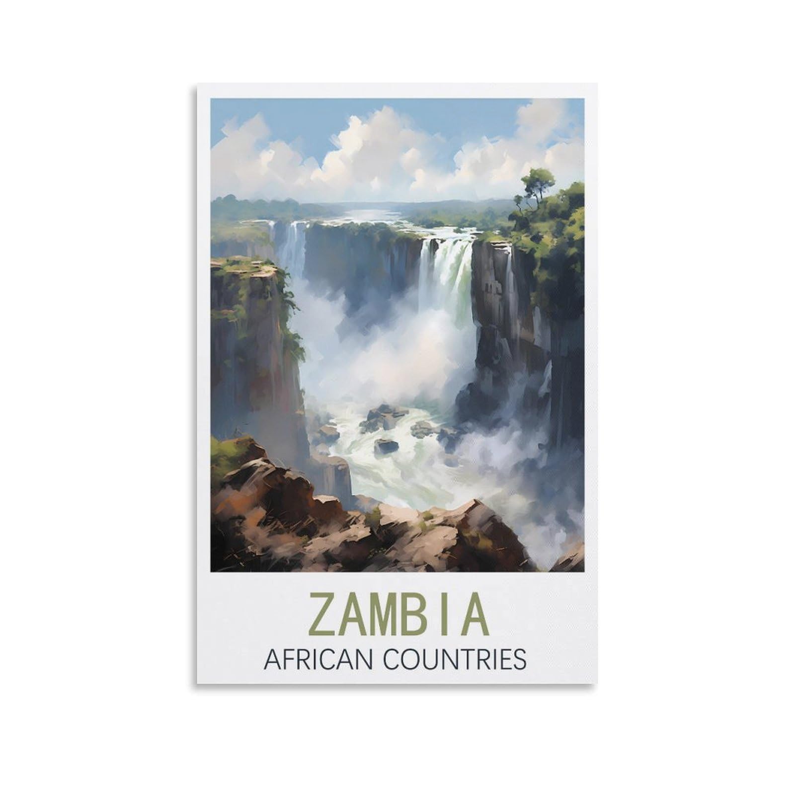 Lolwnni Unframe-Style Zambia Vintage Travel Poster 08X12inch(20X30cm) Canvas Wall Art Print Picture Paintings For Living Room Bedroom Decor