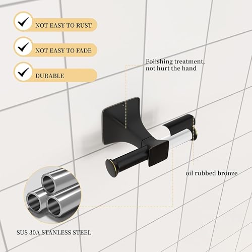 Miniatura 2 de LKKL Juego de accesorios de baño de 10 piezas, 24 pulgadas, barra de toalla con borde dorado pintado negro, anillo, soporte para papel