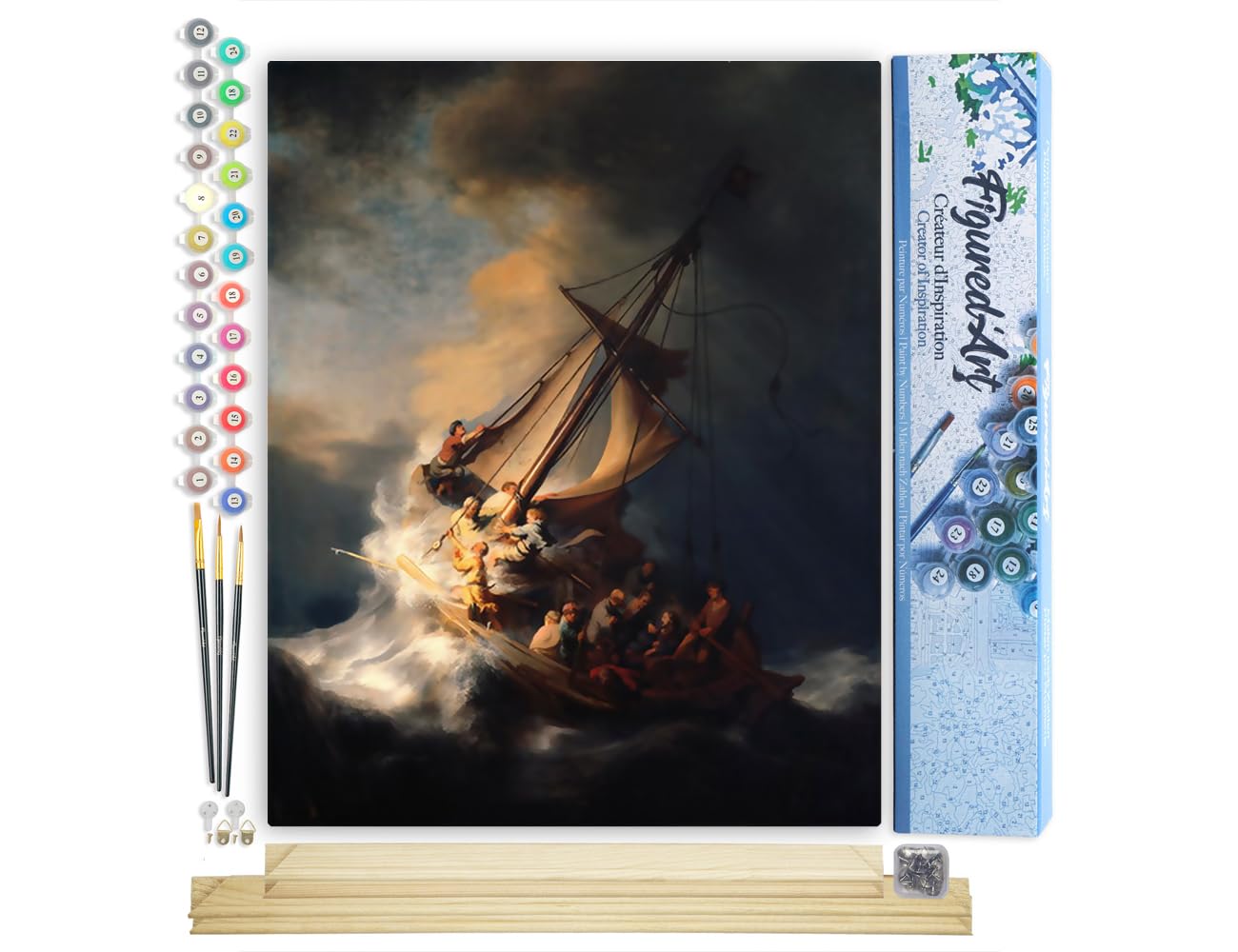 Figured'Art Paint by Numbers Kit for Adults Boat in The Storm 16"x20" - Craft Art Painting Rolled Canvas with DIY Wooden Frame