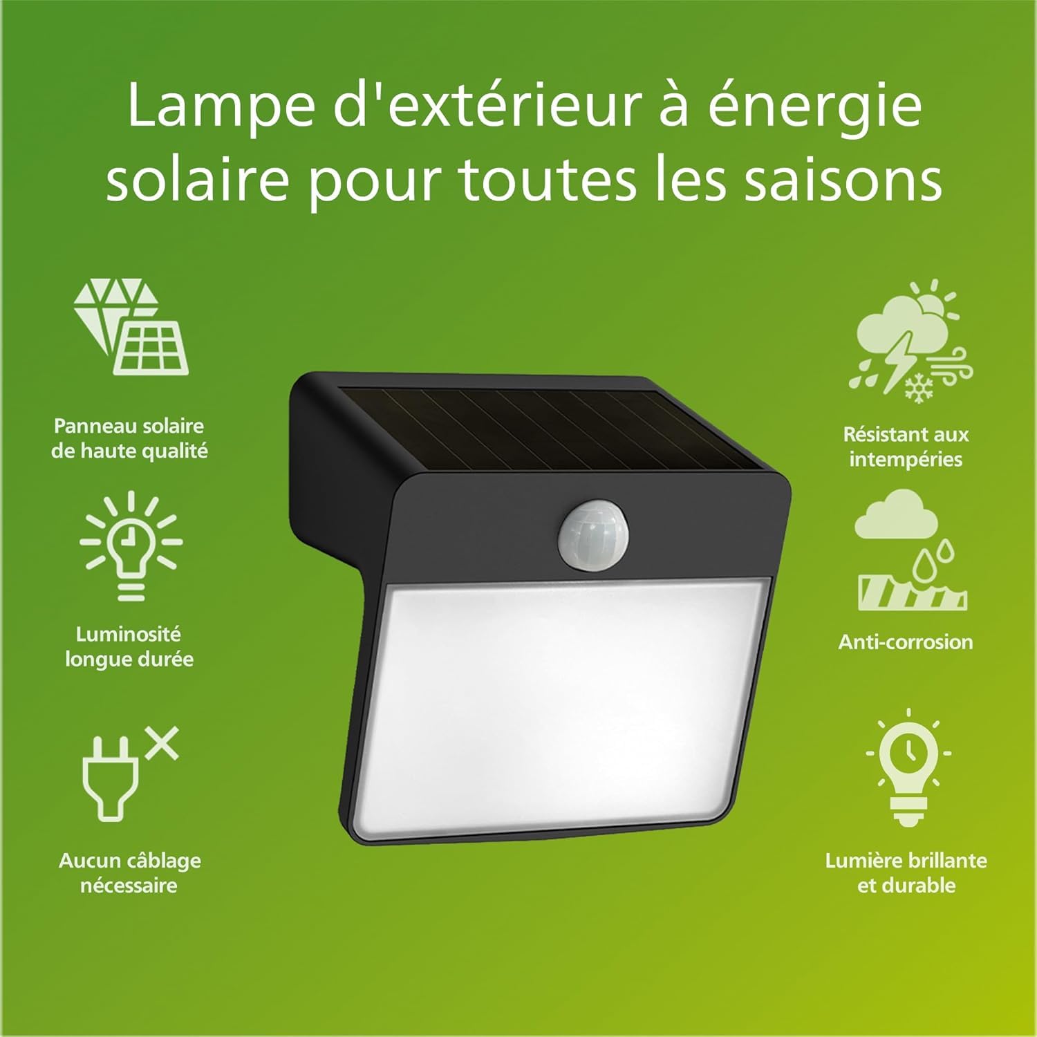 Philips Enkara Applique murale solaire d'extérieur avec numéro de maison, 0,2W, 2700K, noire, IP44 résistante aux intempéries
