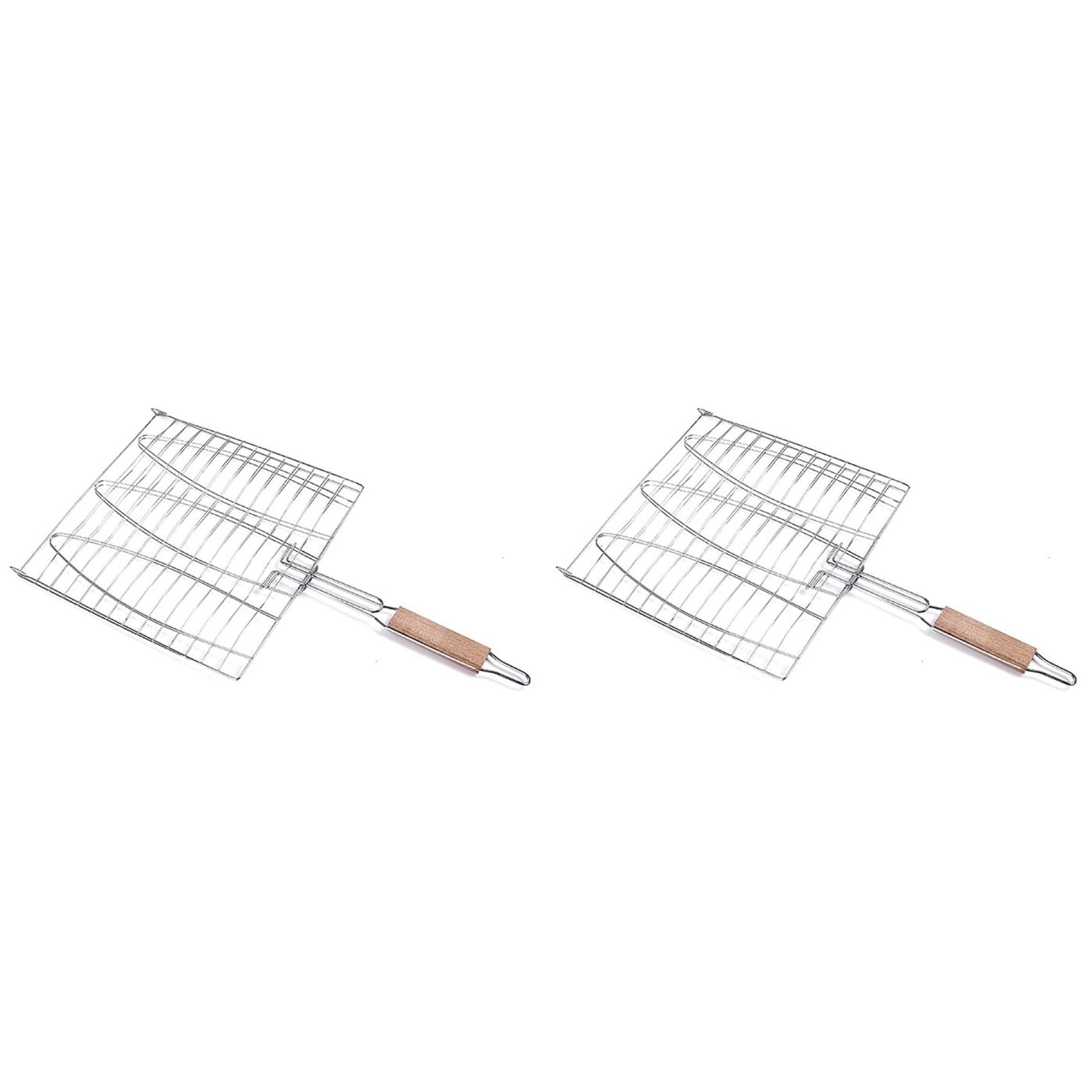Hndhbfgrt BBQ Fish Grill Net Barbecue Grilling Fish Rack Non-Stick Grilling Basket Wood Handle Barbecue Tool 2 Pcs